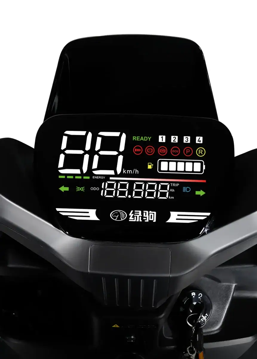 Digital display panel of Dawnray electric scooter showing speed, battery level, and status indicators for safe riding.