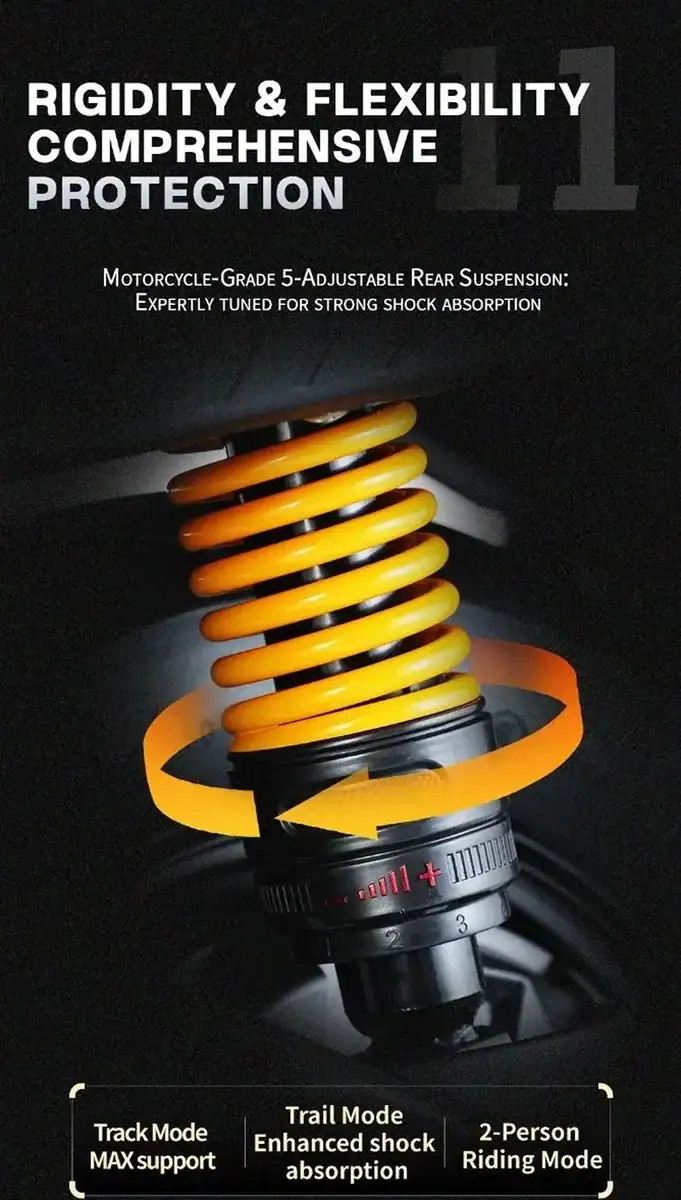 High-performance motorcycle shock absorber showcasing rigidity and flexibility for superior ride comfort and shock absorption.