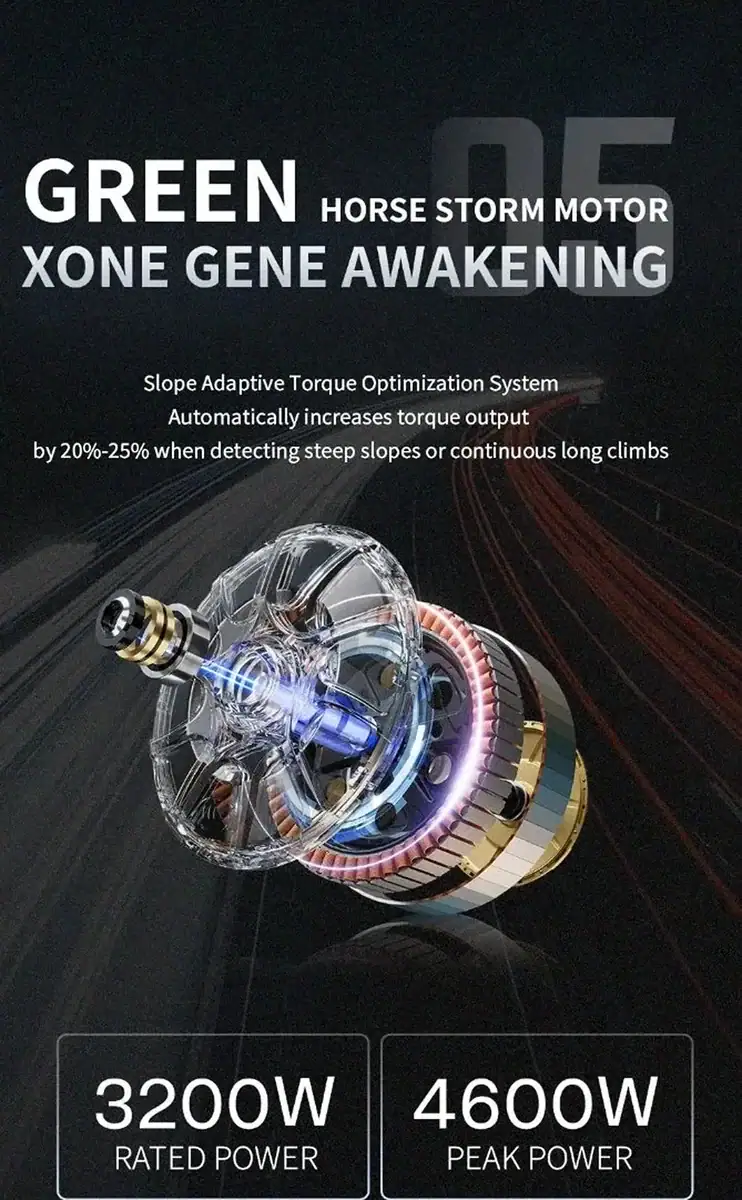 Performance electric motor for X-ONE drone with 3200W rated power and 4600W peak power, featuring advanced torque optimization for efficient, smooth operation during steep climbs and long flights.
