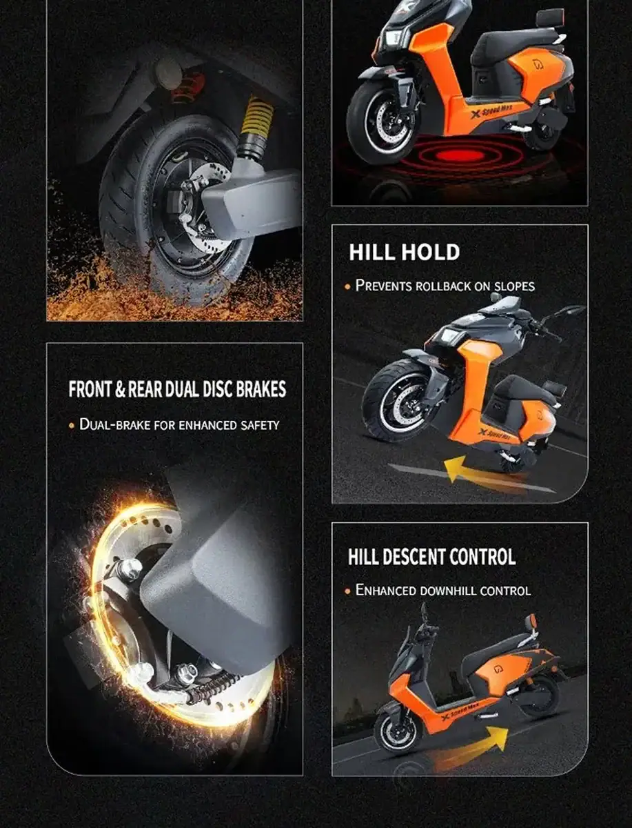 Performance electric scooter with advanced safety and control features.