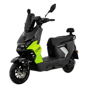 Electric scooter with modern design and bright green accents, ideal for urban commuting and eco-friendly transportation.
