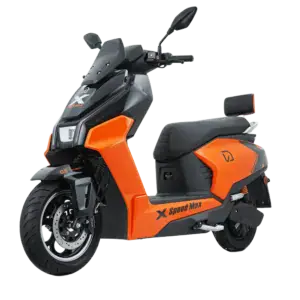 Electric scooter with sleek black and orange design, ideal for city travel and eco-friendly transportation. Features modern technology, comfortable seating, and durable build for daily commuting.