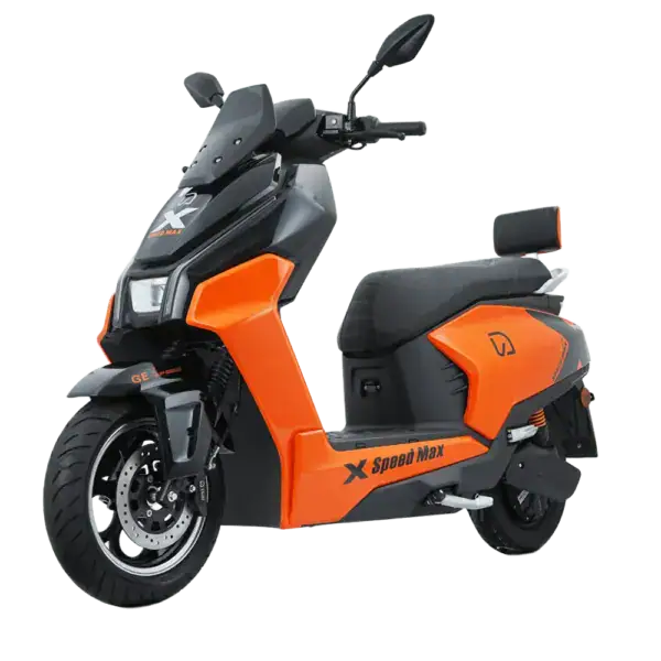 Electric scooter with sleek black and orange design, ideal for city travel and eco-friendly transportation. Features modern technology, comfortable seating, and durable build for daily commuting.