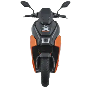 Modern X-ONE electric scooter with sleek design, black and orange color scheme, and advanced features for urban commuting.