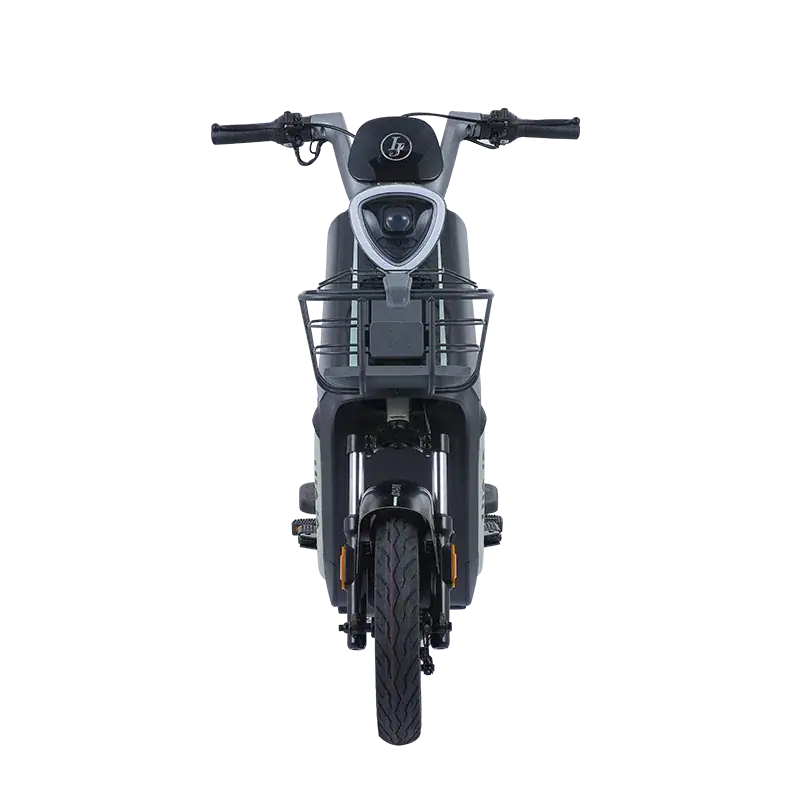 E-bike with digital display and front view, showcasing modern electric motorcycle design, sturdy frame, and advanced technology features for urban commuting and eco-friendly transportation.
