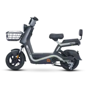 Electric scooter for city commuting, featuring a front basket, modern design, and eco-friendly mobility solution. Ideal for short trips and urban travel.