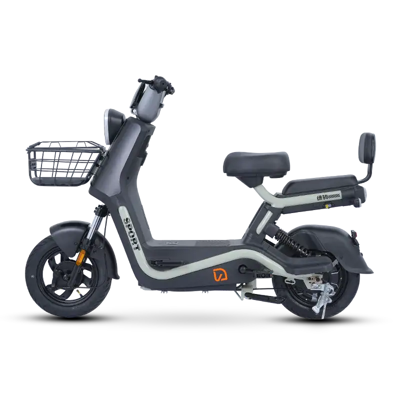 Electric scooter for city commuting, featuring a front basket, modern design, and eco-friendly mobility solution. Ideal for short trips and urban travel.