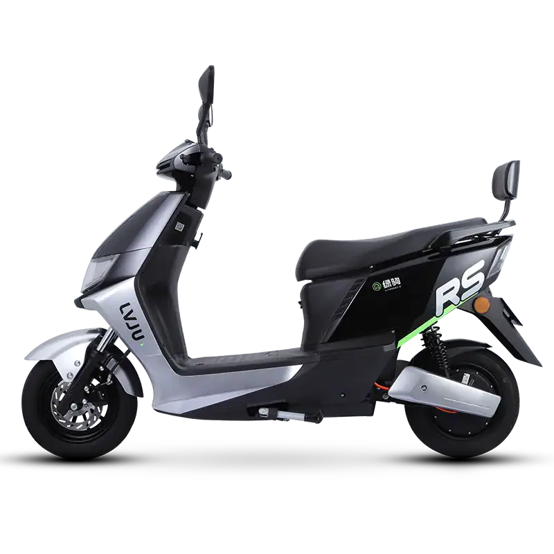 Electric scooter with modern design, black and silver finish, featuring a comfortable seat, digital display, and eco-friendly features for urban commuting.