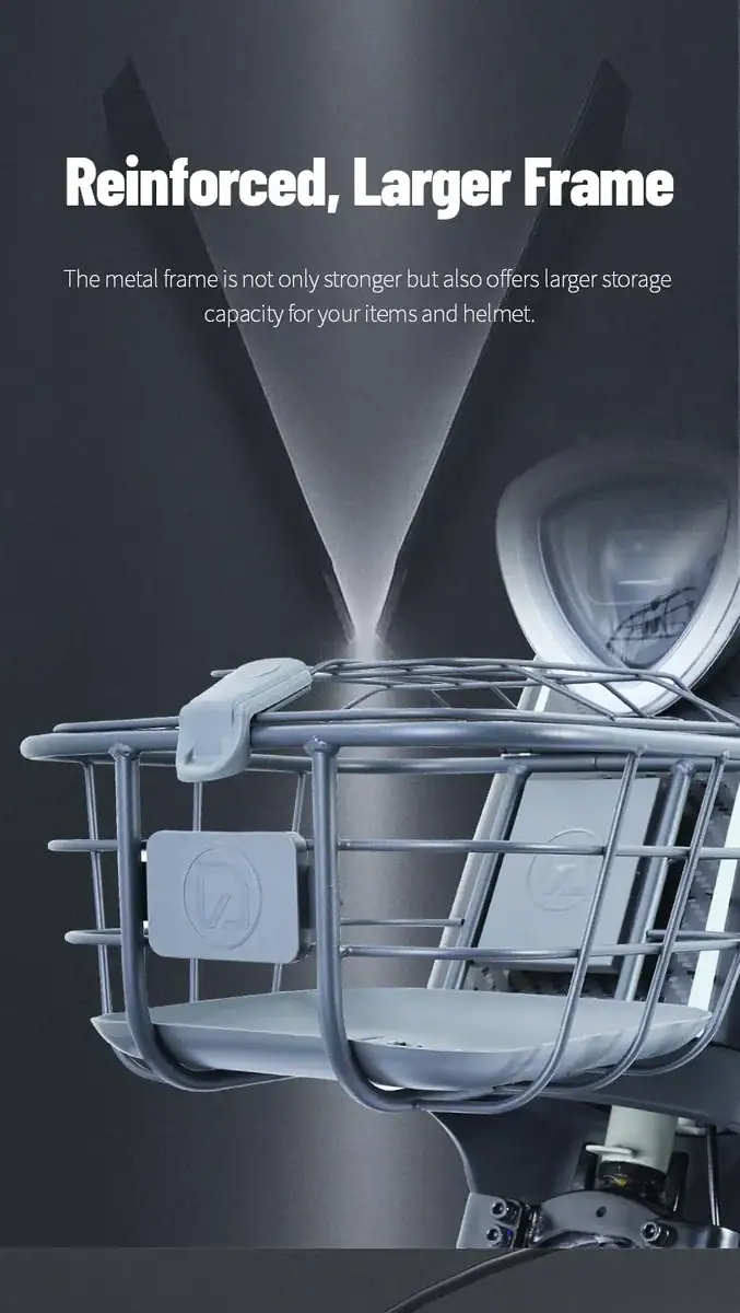 Close-up of a reinforced bicycle helmet frame with a larger metal structure for enhanced safety and durability.