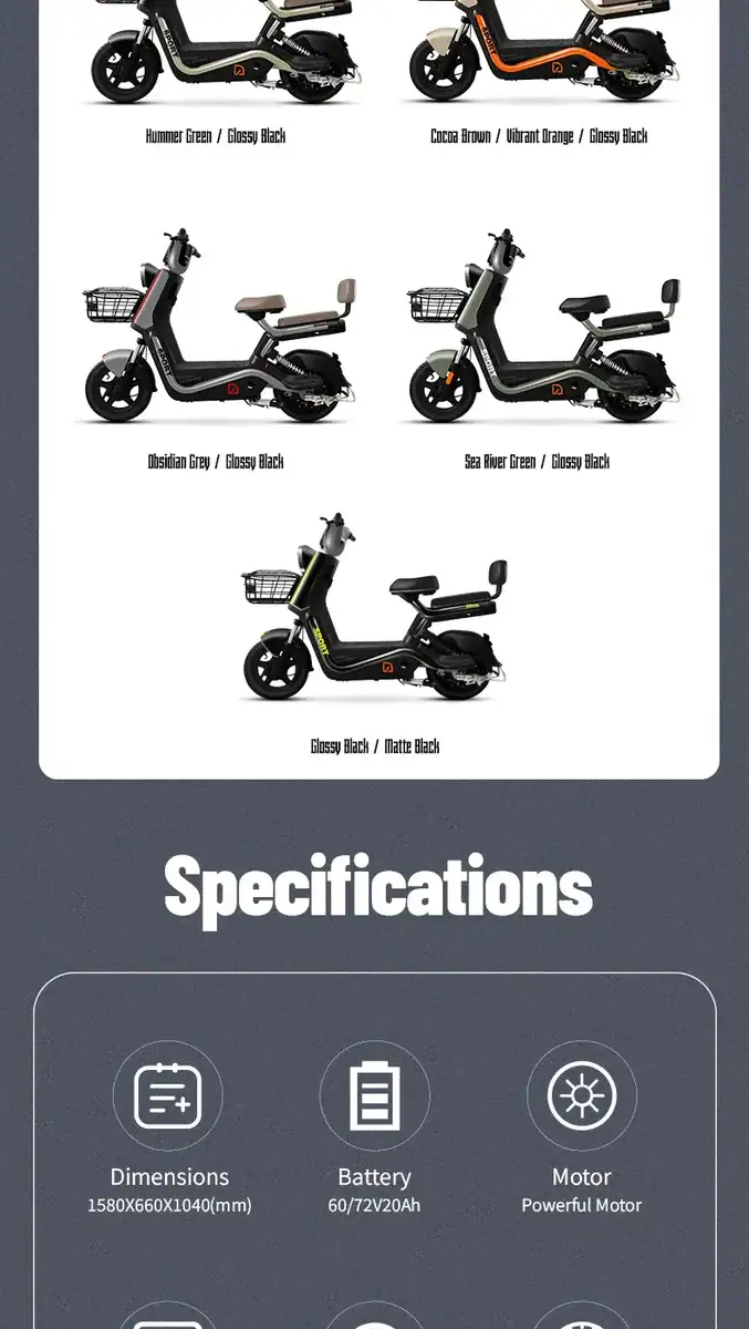 Image showcasing a variety of modern electric scooters in different colors and styles, ideal for urban commuting and eco-friendly transportation.