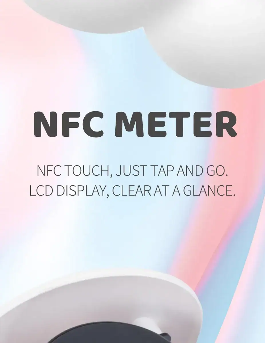 NFC meter device for contactless payment, data transfer, and quick tap-and-go functionality with LCD display for clear readings. Ideal for retail, hospitality, and service industries.