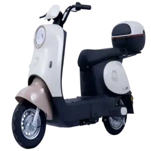 Electric scooter for eco-friendly urban commuting, featuring a modern design with white and beige accents, ideal for sustainable transportation and short-distance travel.