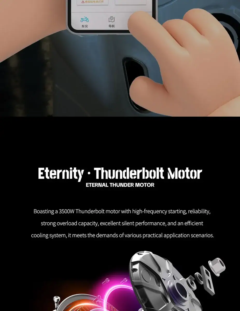 Close-up of a hand operating a modern electronic device with a focus on the Eternity Thunderbolt Motor, highlighting advanced technology and high-performance features.