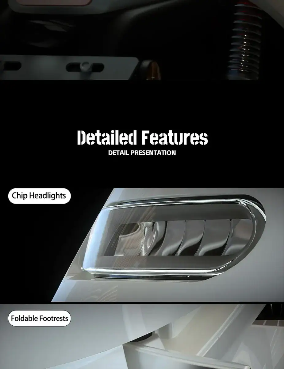 Enhanced vehicle lighting and convenience with foldable footrests.