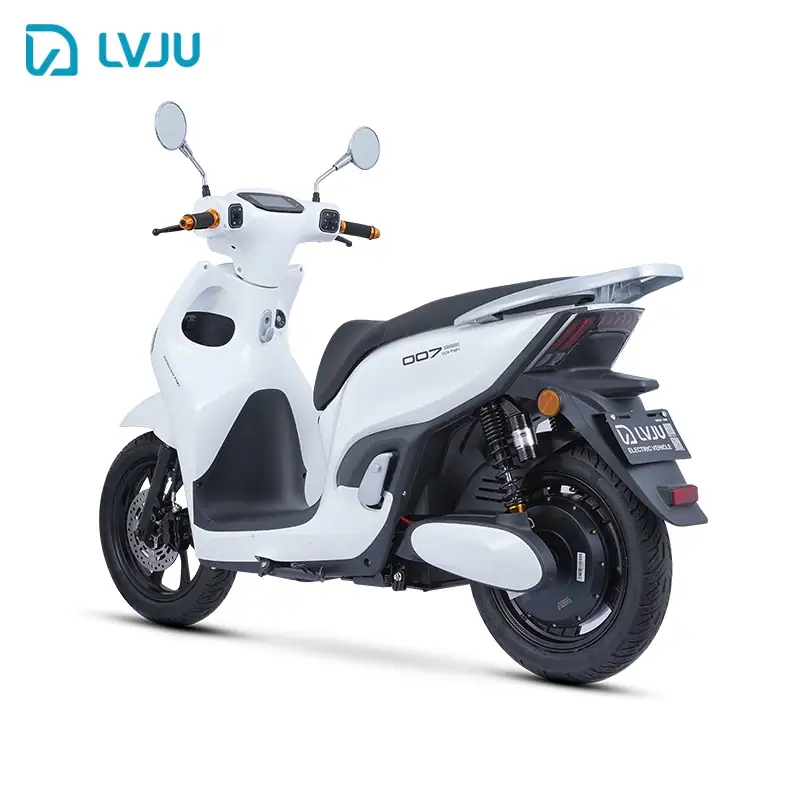 Electric scooter with LVJU branding, white and black color, modern design, suitable for urban commuting.