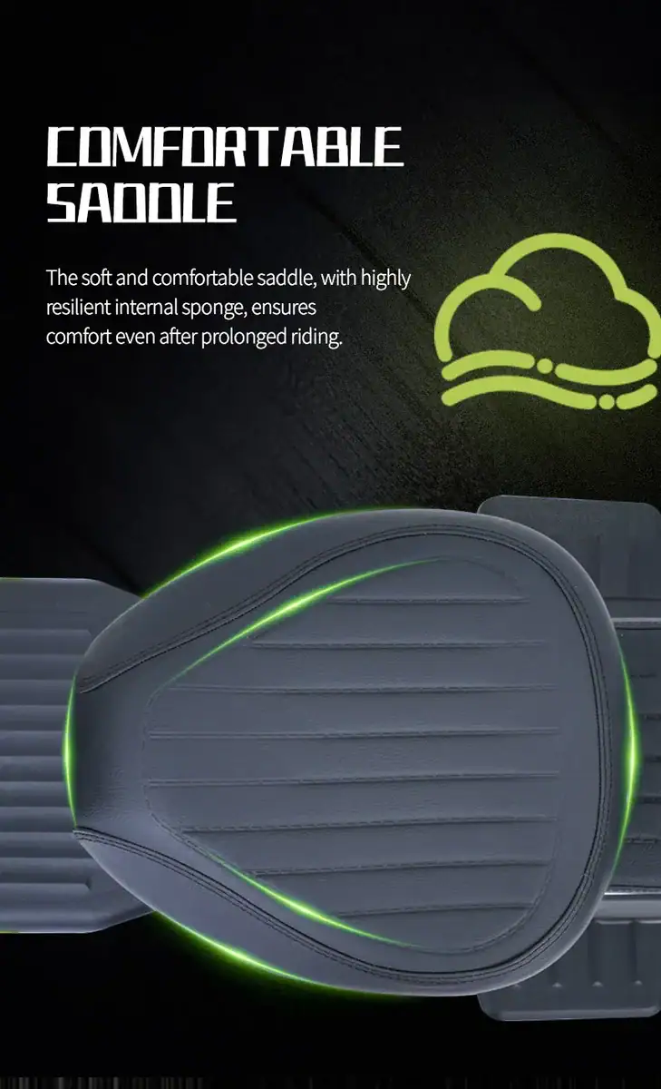 Ergonomic saddle with resilient internal sponge, designed for comfort and durability, ideal for long-distance cycling and outdoor adventures.