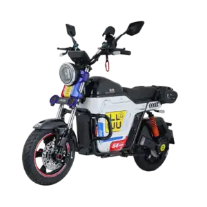 Electric motorcycle with modern design and advanced features for urban commuting.