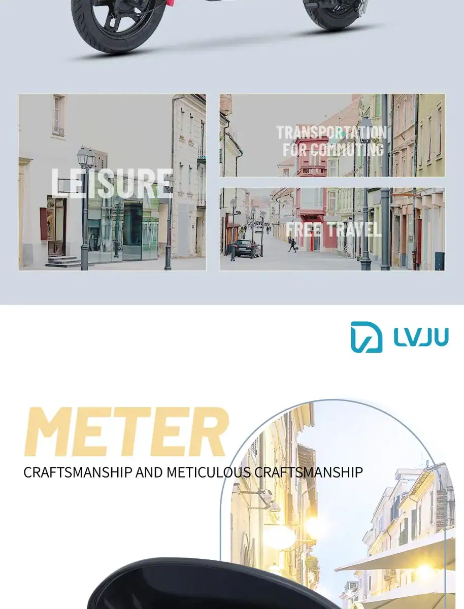 Urban street scene with shops, pedestrians, and bicycles, highlighting leisure, transportation, and free travel themes.