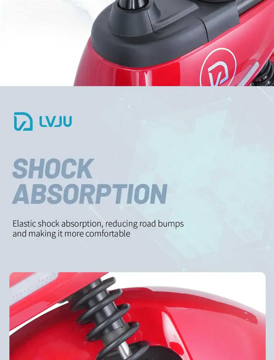 Close-up of a red electric vacuum cleaner with black handle and hose, highlighting its shock absorption feature for effective cleaning of home and vehicle interiors.