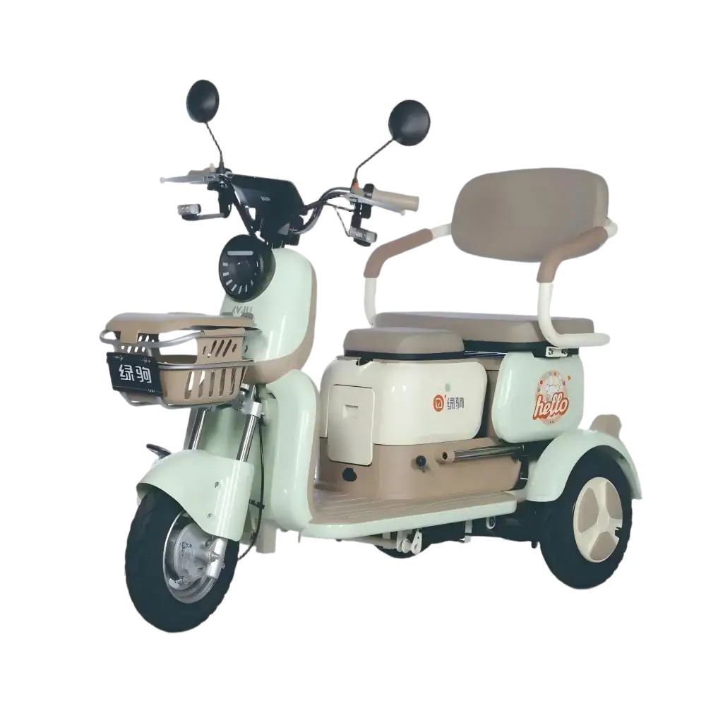 Electric tricycle designed for elderly and disabled mobility, featuring a comfortable seat, safety features, and easy-to-use controls for enhanced independence.