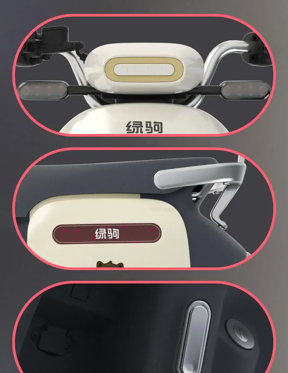 High-quality image of a modern scooter showing the handlebar, control panel, and body details, emphasizing sleek design and contemporary style.