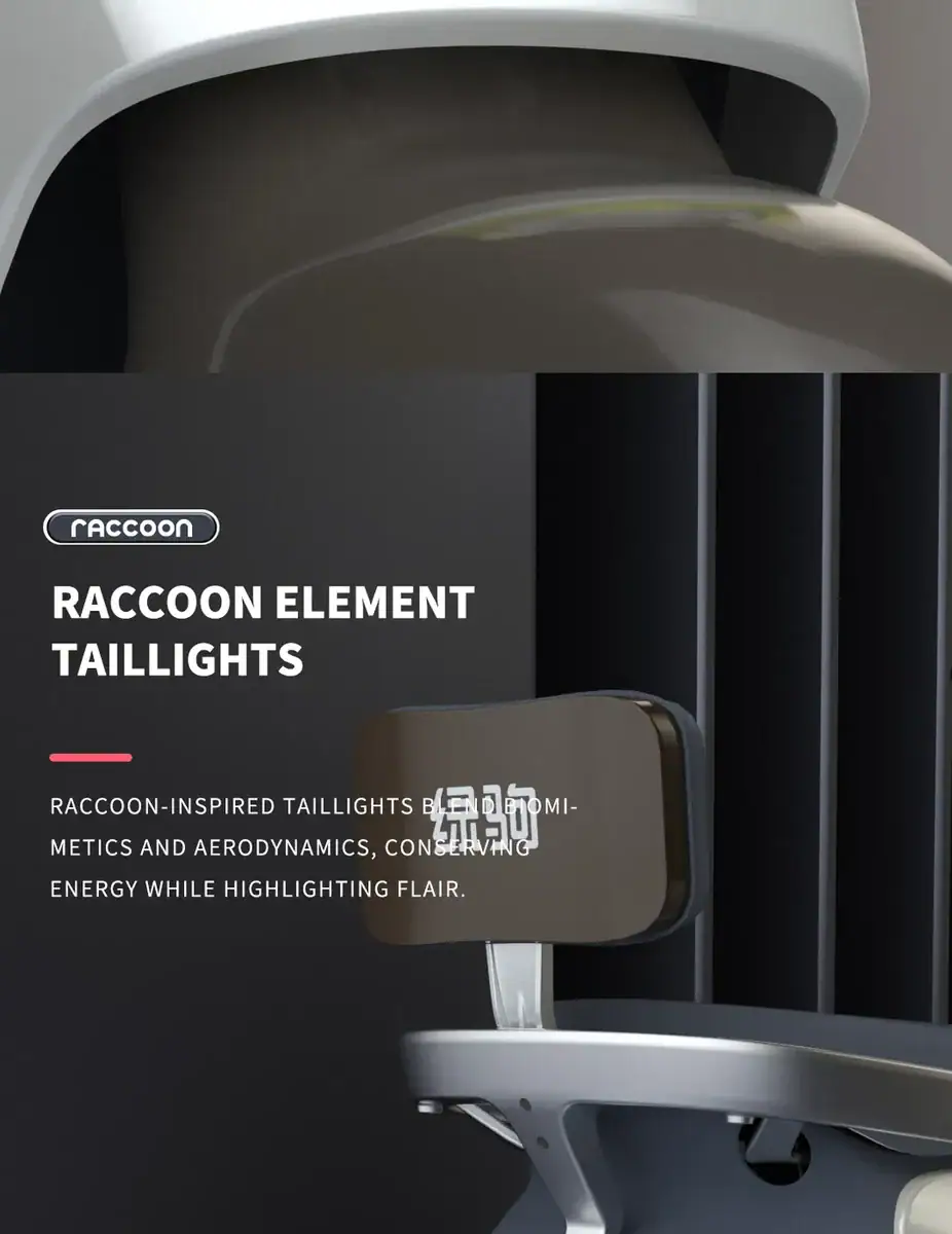Close-up of Raccoon-inspired taillights on a vehicle, showcasing sleek design and modern aesthetics. Perfect for automotive lighting enthusiasts and car customization projects.