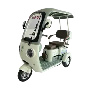 Electric three-wheeled rickshaw designed for eco-friendly urban mobility and delivery services. Compact, efficient, and ideal for short-distance travel in city environments.