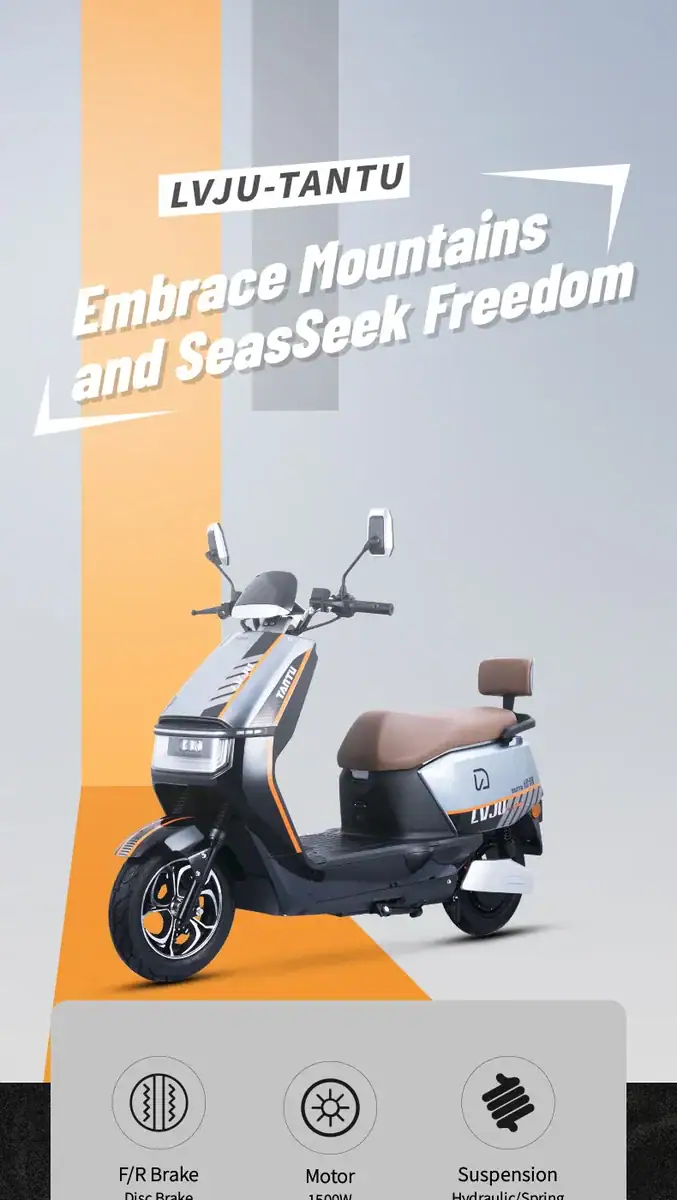 Modern electric scooter designed for outdoor adventures, featuring sleek styling, comfortable seat, and advanced suspension for smooth rides in various terrains.