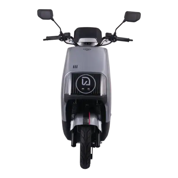 Electric motorcycle with modern design and digital display.