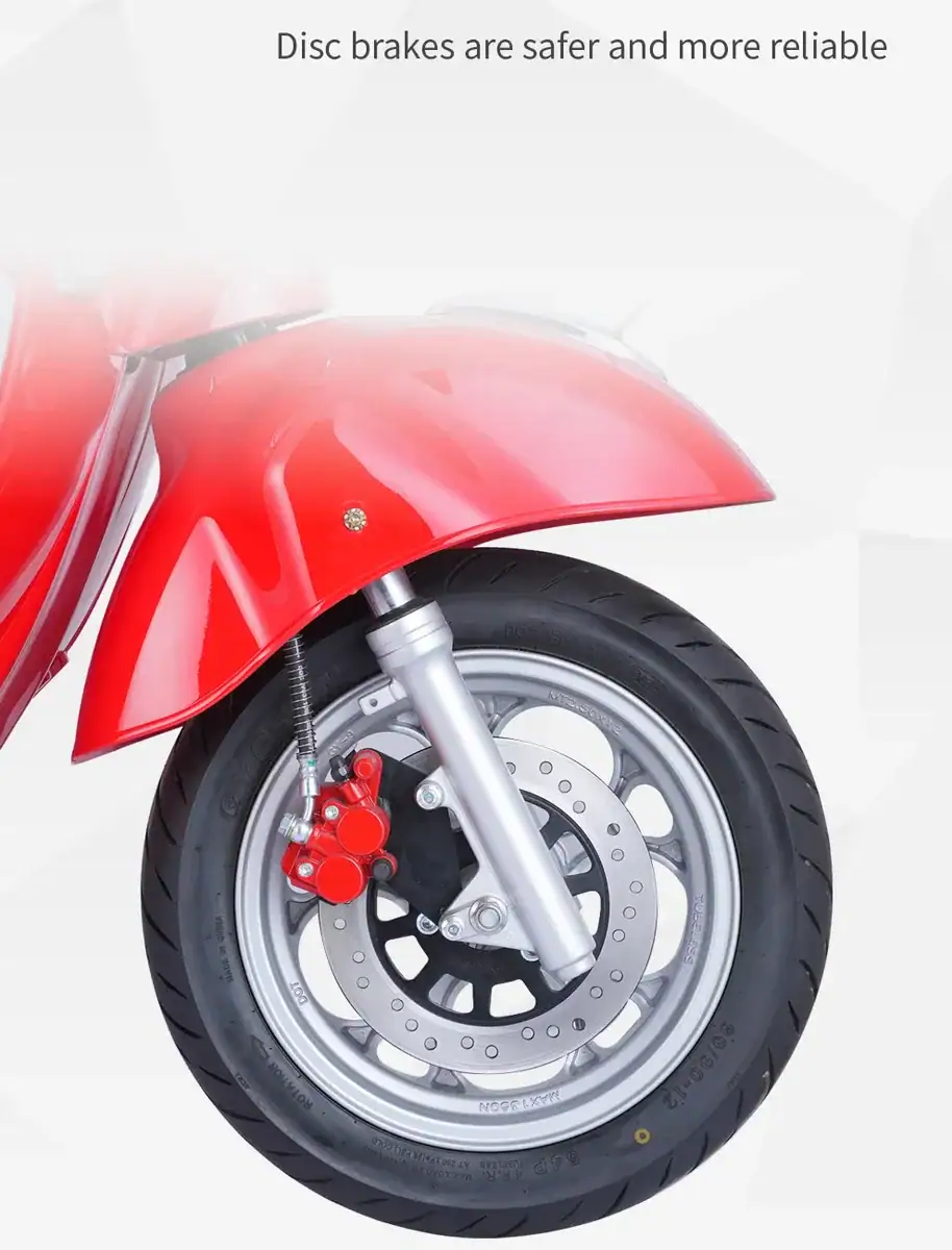 Motorcycle front wheel featuring disc brakes, showcasing enhanced safety and reliability for riders, with a focus on high-performance braking components and sleek design.