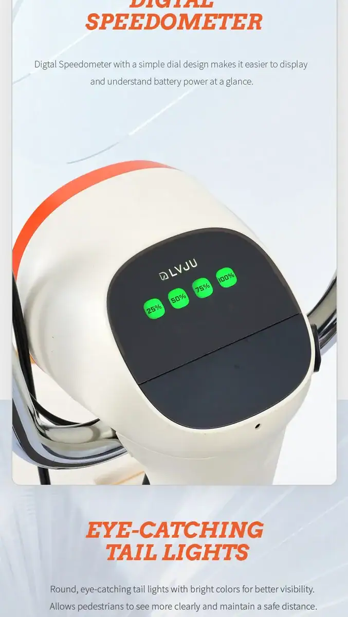 Digital speedometer with eye-catching tail lights, displaying battery status and speed indicators, designed for YOUMMY device for enhanced visibility and user convenience.
