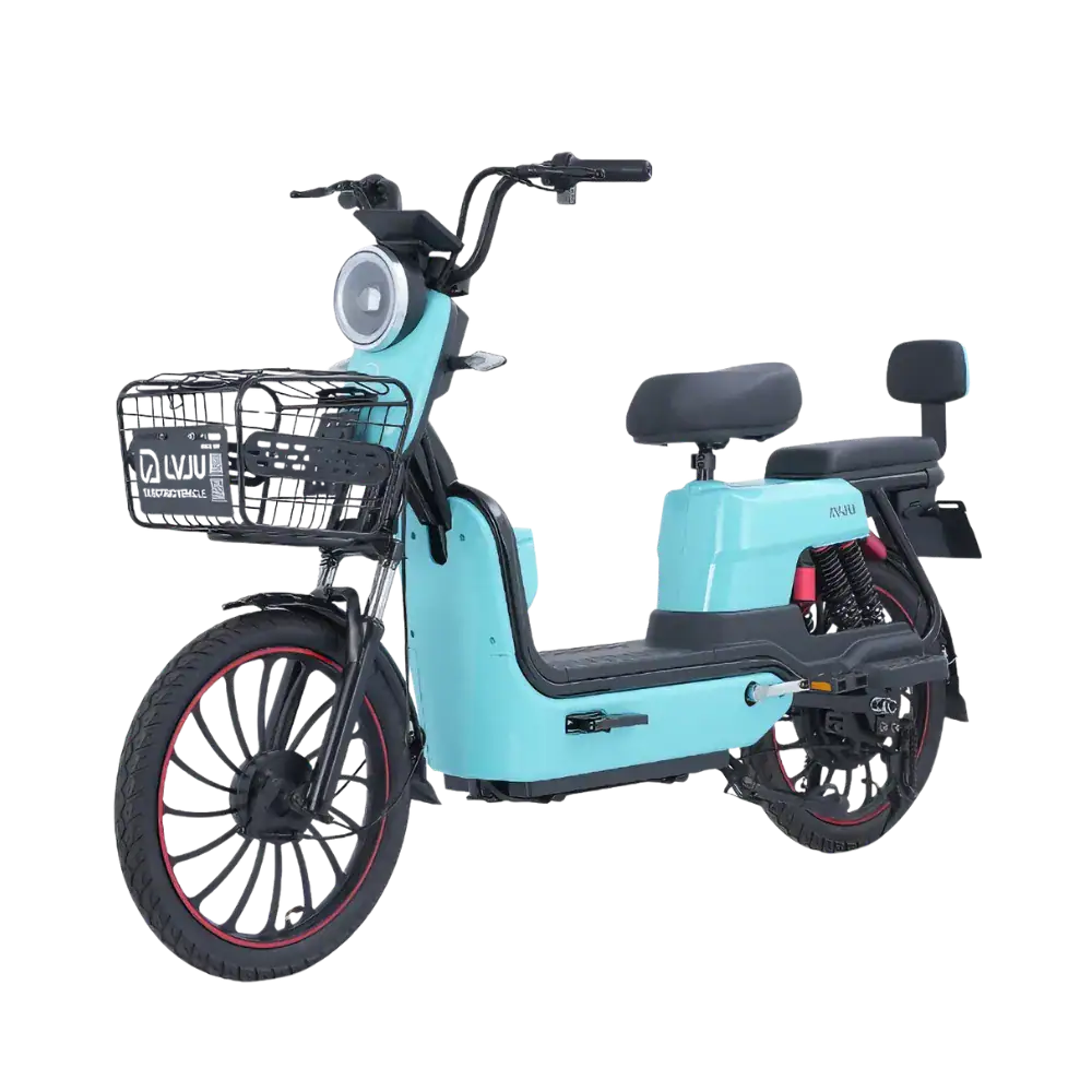 Electric BULL scooter with modern design, front basket, and comfortable seating for city commuting.
