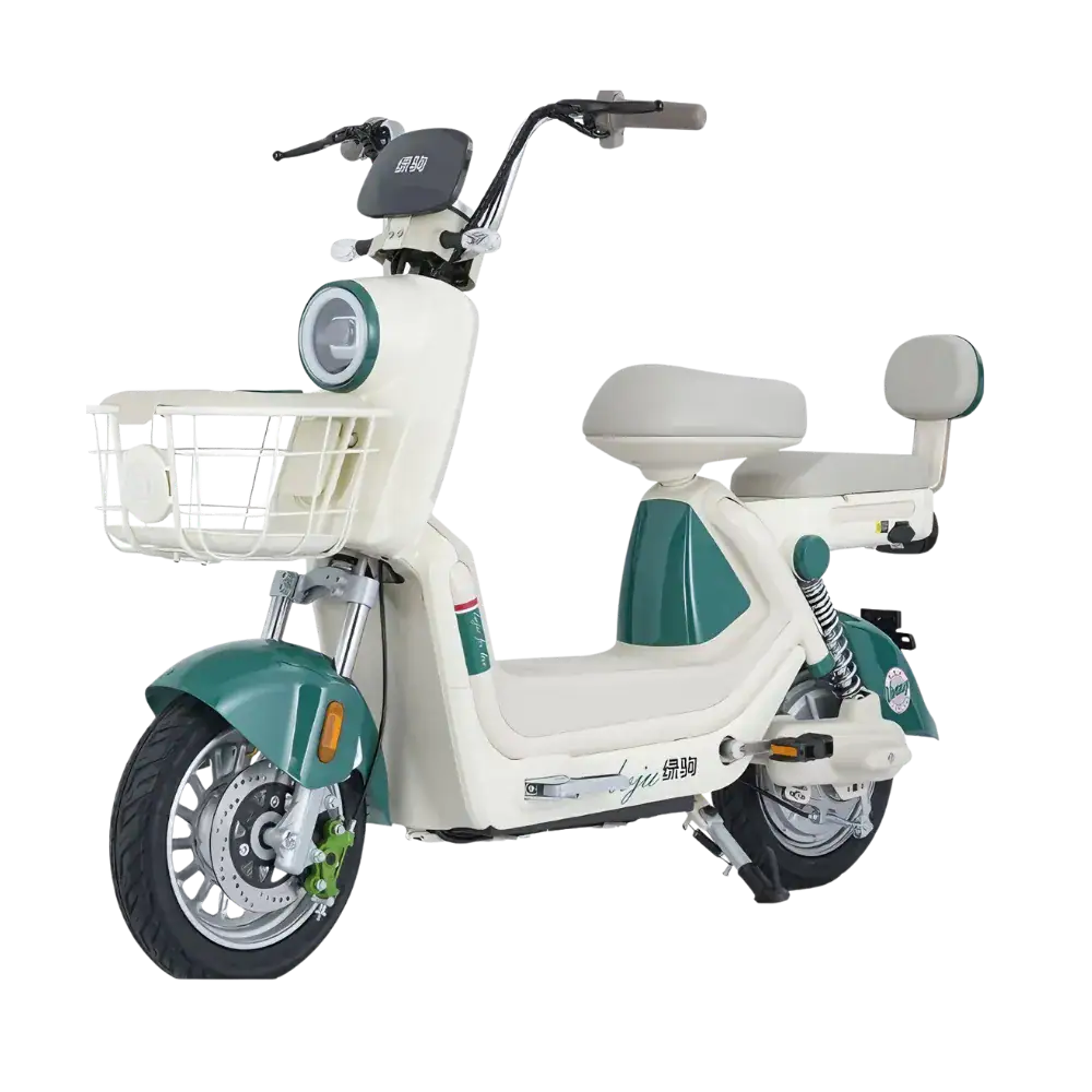 Electric scooter with modern design, front basket, and eco-friendly features for city travel. Perfect for daily commuting, offering convenience, style, and sustainability.
