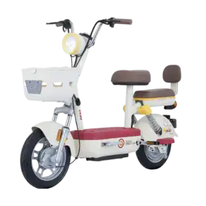Electric scooter with basket, comfortable seat, and sturdy wheels, ideal for urban commuting and short-distance travel. Features a sleek design and easy-to-use controls for convenient transportation.