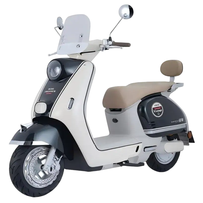 Vintage Vespa scooter with beige seat and white body, front view, showcasing classic design and retro style, ideal for urban commuting and vintage enthusiasts.