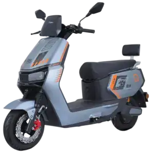Electric scooter with "BULL KING" branding, featuring a sleek gray and orange color scheme, modern design, and compact build, ideal for urban commuting and eco-friendly transportation.