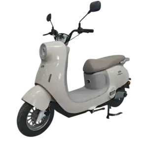 Electric scooter with retro design, beige color, and comfortable seat, ideal for urban commuting and eco-friendly transportation.