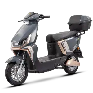 Modern electric scooter with top storage box, ideal for city commuting and eco-friendly transportation. Features sleek design, comfortable seat, and advanced battery technology.