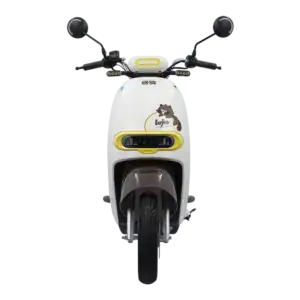 Electric scooter with raccoon graphic and playful design, ideal for eco-friendly city travel and short-distance rides. Features modern handlebars, safety lights, and a compact build for easy maneuvera.