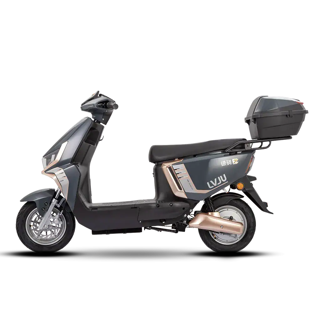 Modern electric scooter with sleek design and top-mounted storage box, ideal for city commuting and eco-friendly transportation.