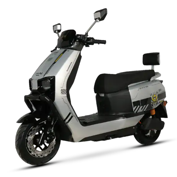 Electric scooter with modern design, ideal for city transportation and delivery services. Features a comfortable seat, durable build, and efficient battery for eco-friendly travel.