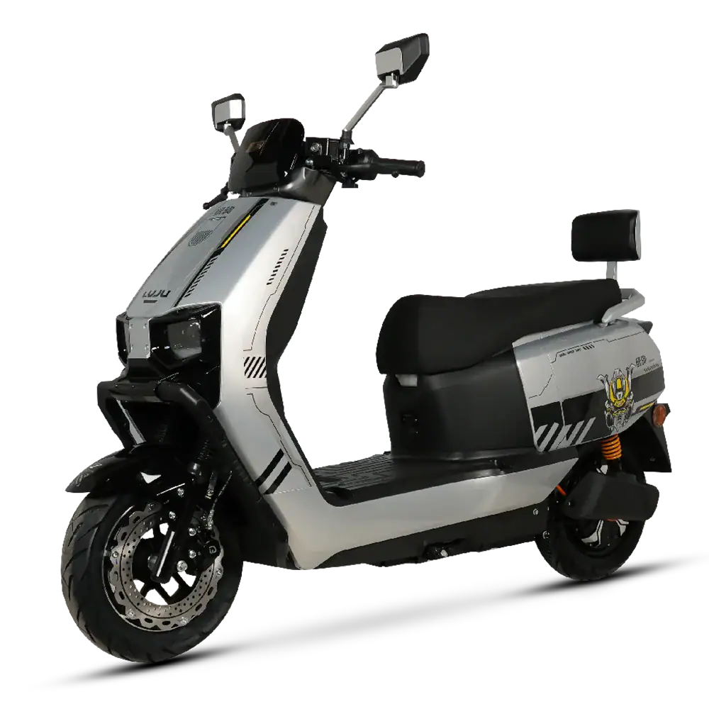 Electric scooter with modern design, ideal for city transportation and delivery services. Features a comfortable seat, durable build, and efficient battery for eco-friendly travel.