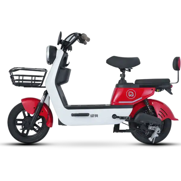 Electric scooter for urban commuting with basket and comfortable seat, ideal for city travel and short-distance trips. Features a sleek design, rechargeable battery, and easy maneuverability, perfect.