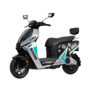 Modern X-MAX electric scooter with sleek design, digital display, and sporty decals, ideal for urban commuting and eco-friendly transportation.